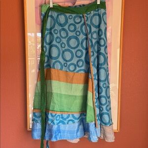 Darn Good NWT Sari Wrap Maxi Skirt Reversible Silky Lightweight Fabric Sz 8-20